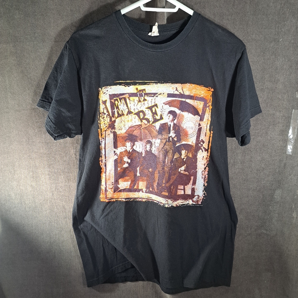 The Beatles Let It Be Vintage Style Postcard Pic Black Graphic Tee VG- L